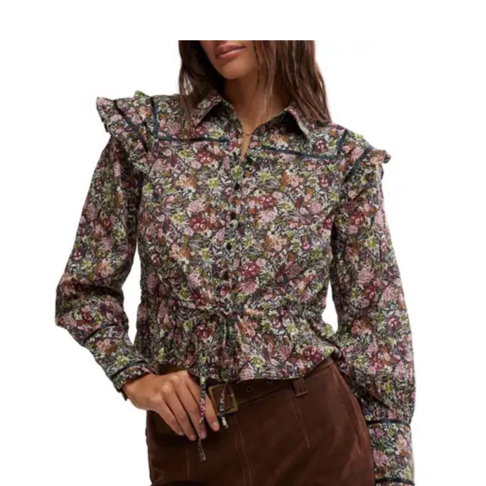Free People Multicolor Floral Ruffle Blouse